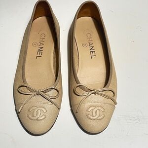 CHANEL Gold Caviar Leather Women's Shoes